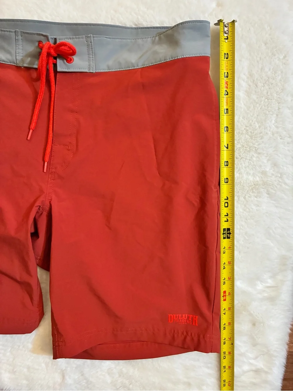 Duluth Trading Mens DuluthFlex Bull Moose 9” Board Shorts Orange Rust Gray Sz 34